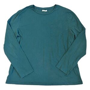 WoolOvers Organic Cotton Green Long Sleeve Tee Chest Pocket Women’s Large